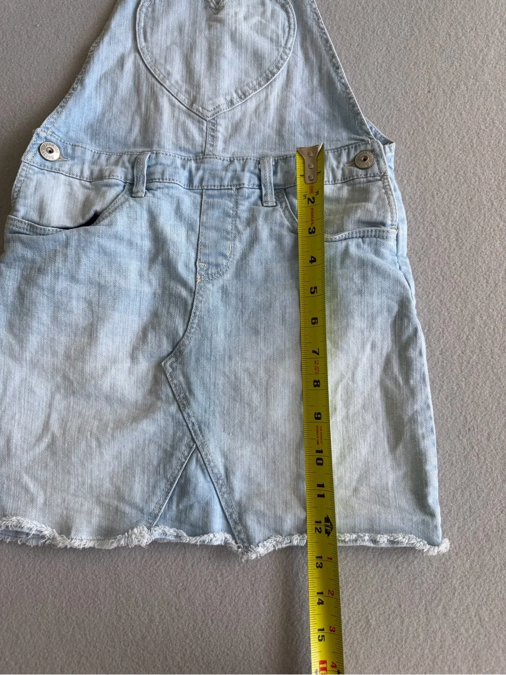 Oshkosh Jean Skirt Overall Dress Girls Size 7 Heart Pocket Fray Hem Light Wash